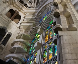 Interior detail of the Sagrada Familia church in Barcelona, Spain