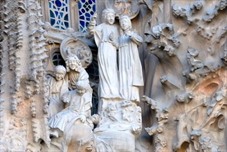 Barcelona, Spain. Temple de la Sagrada Familia (Antoni Gaudi; begun 1882, still unfinished) Detail of Eastern or Nativity facade