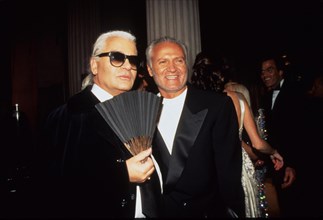 KARL LAGERFELD with Gianni Versace.Metropolitan Museum's 1995 Costume Institute Gala 1995.k3327ar.(Credit Image: © Andrea Renault/Globe Photos/ZUMAPRESS.com)
