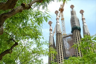 Barcelona, __Spain Gaudi's Sagrada Familia construction crane in the background