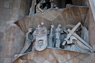 Sculptural detail of the Passion Facade, Sagrada Familia, Barcelona, Catalonia, Spain