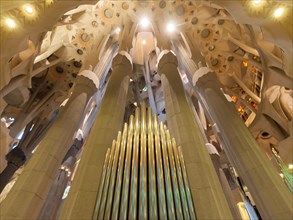 Interior of Antonio Gaudi's cathedral "Sagrada Familia" in Barcelona, Spain.