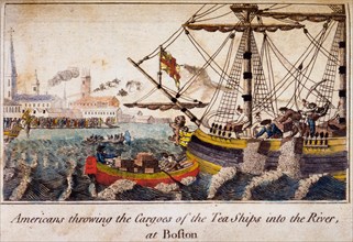 Americans throwing the cargoes of the Tea Ships into the river at Boston, Boston tea party