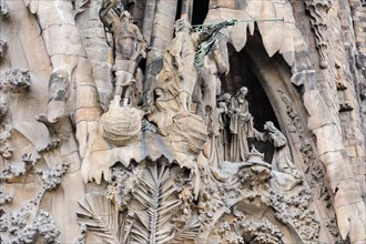 Spain, Barcelona. The Sagrada Família designed by Antoni Gaudí. Nativity Facade.