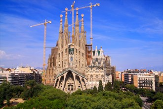 Sagrada Familia while renovations, taken from altitude just in front of the square across the street.