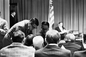 White House Counsel Charles W. Colson with Presidential Chief of Staff H.R. Haldeman on November 15, 1972, during the Watergate investigation period and shortly after the re-election of President Rich...