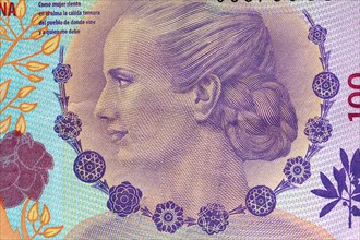 Portrait of Maria Eva Duarte de Peron from 100 pesos banknote, Argentina