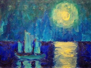 "Moonlit night" (1914) by Emil Nolde (1867-1956). The Batliner Collection. The Albertina Museum in Vienna, Austria.