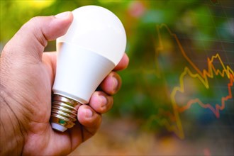 Brazil. 17th Aug, 2021. In this photo illustration a hand holding a LED light bulb (light-emitting diodes). Electricity price concept, readjustment in the electricity bill. Credit: SOPA Images Limited...
