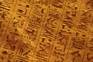 Hieroglyphs inside the Great Temple of Ramesses II, Abu Simbel, Egypt