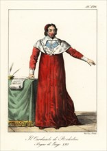 Armand Jean du Plessis, Cardinal Richelieu, 1585-1642. French clergyman and statesman, l'Éminence rouge., reign of King Louis XIII. In crimson cassock with white collar and cuffs. Le Cardinal de Riche...