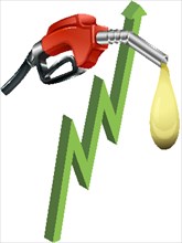 Pump nozzle with green arrow going up illustration