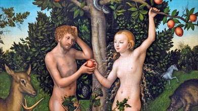 ADAM AND EVE Section of the 1526 painting by  by Lucas Cranach the Elder