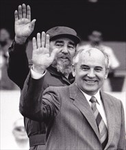 CUBA. LATE PRESIDENT FIDEL CASTRO AND EX PREMIER GORBACHEV IN  HAVANA IN 1989 BEFORE COLLAPSE OF SOVIET UNION