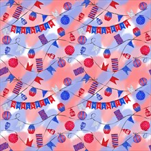 Bastille Day Street Decorations Seamless Pattern. Lanterns and Flags Seamless Rapport for Background, Print, and Textile. France Patriotic Design.