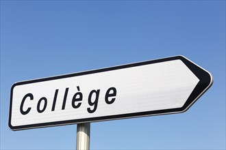 College road sign and direction in France