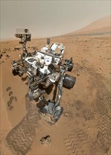 On Sol 84 (Oct. 31, 2012), NASA's Curiosity rover used the Mars Hand Lens Imager (MAHLI) to capture this set of 55 high-resolution images, which were stitched together to create this full-color self-p...