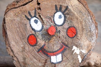 Tió de Nadal. Hand painted log becoming a character in catalan Christmas traditions