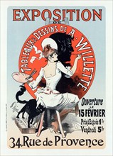 Exposition Tableaux & Dessins de A. Willette – La belle époque poster. 1888. Digitally enhanced. Woman painting. French advertising.