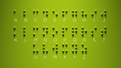 Braille Alphabet Guide A-Z Visually Impaired Writing System Symbol Formed out of Green Spheres with Green Background International Braille Day 4 Janua