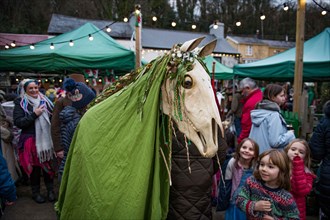 People in the village of Parkmill in Gower, Swansea, take part in the ancient Welsh tradition of celebrating the New Year in early January, using a Mari Lwyd, which is a horse's skull mounted on a pol...