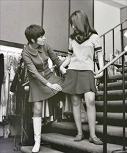 MARY QUAN7  English fashion designer at her Knightsbridge boutique Bazaar in 1967 with the winner of  a Dutch teenage magazine contest.