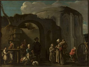 Family of beggars among ruins. Bourdon, Sébastien (1616-1671), painter