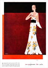 Pyjama Du Soir, 1930 French fashion magazine illustration, a new idea for elegant evening attire by fashion house Worth