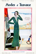 Modes Et Travaux, May 1931 cover of the French fashion magazine, outfit by Lucile-Paray in a North African harbour