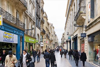 Shops on Rue Ste Catherine in the city centre, Quartier St Pierre, Bordeaux, Aquitaine, France