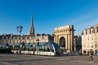 Public transport tram system in Bordeaux city centre, France, Europe