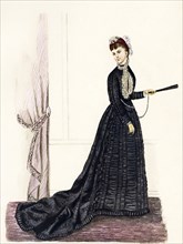 French fashion from the Victorian era circa 1870s. Original watercolour painting artist unknown