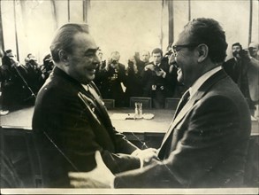 Mar. 29, 1974 - Henry Kissinger in France Shaking Hands zith Brejnev
