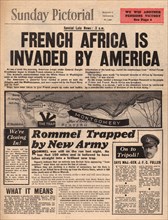 1942 Sunday Pictorial front page reporting  Operation Torch and the American & British invasion of North Africa
