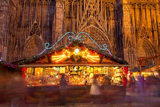 Christmas Market in front of Strasbourg Cathedral, Strasbourg, Alsace, France
