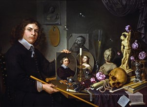 Vanitas still life with a self portrait 1651 of the young painter David Bailly  1584 - 1657 Dutch Netherlands ( Vanitas is a category of symbolic works of art, especially those associated with the sti...
