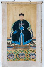 Silk scroll portrait of Emperor Kangxi (1662 - 1722 A.D.) of Qing Dynasty, China.