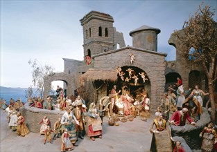 Creche, adoration the shepherds Naples, 18th century Christmas, yule tide, Still life, decoration, manger, nativity figurines, in Italian, Neapolitan, cradle exhibit, Germany, Bavaria, Munich, Bavaria...