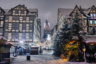 Christmas market in the old town of Hannover, Germany on a winter night