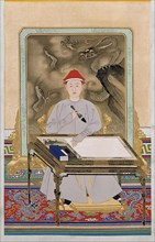 Portrait of the Kangxi Emperor in Informal Dress Holding a Brush. Portrait of the Kangxi Emperor in Informal Dress Holding a Brush . Kangxi period (1662-1722).   1022 Portrait of the Kangxi Emperor in...