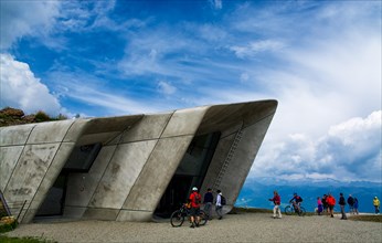 17 august 2016 (Plan de Corones, north Italy): Tourists at the entrance of the Messner Mountain Museum Corones