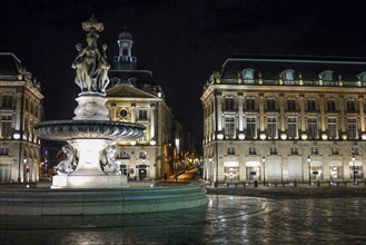 Place de la Bourse - Stock Exchange square, at night, Bordeaux, Gironde, France