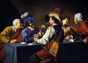 The Cardsharps 1630 by Theodoor Rombouts, The Netherlands, Dutch, ( Caravaggists, Style of Caravaggio)