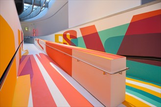 Colourful Painted Ramp in the MAXXI Art Gallery or Art Museum, National Museum of 21st-Century Arts, Rome designed by Zaha Hadid in 2010