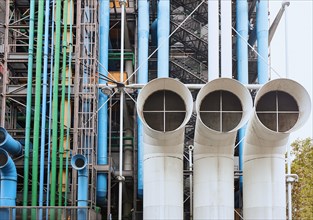 PARIS, FRANCE - October 24, 2017: Communications and Ventilation pipes outside the Centre Georges Pompidou.