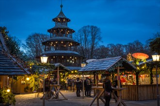 Traditional Christmas Market at the Chinese Tower, Munich, Germany