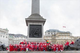Hundreds of Santas flood Trafalgar Square for the annual, global phenomenon of Santacon. There was carolling and sprout throwing, many takes on the tr