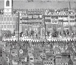 Edward VI, Edward Tudor, October 12, 1537 - July 6, 1553 in Greenwich, was the third monarch of the Tudor dynasty from 1547 to 1553 king of England and Ireland, here the coronation procession from 154...