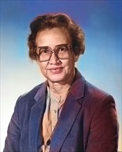 Portrait of NASA human computer and African-American mathematical pioneer Katherine Johnson (1918-2020) at NASA Langley Research Center, 1983. Image courtesy NASA. Note: Image has been digitally color...