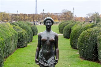 Paris, France - September 2017: Paris -  Bronze sculpture  by Aristide Maillol in Tuileries garden. Paris, France